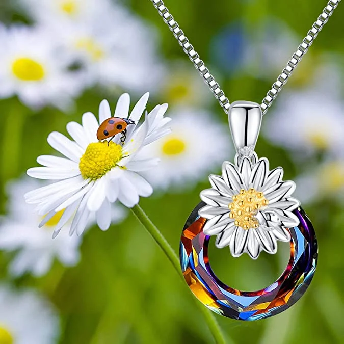 For Friend - S925 Thank You for Always Rooting for Me Colorful Crystal Daisy Necklace