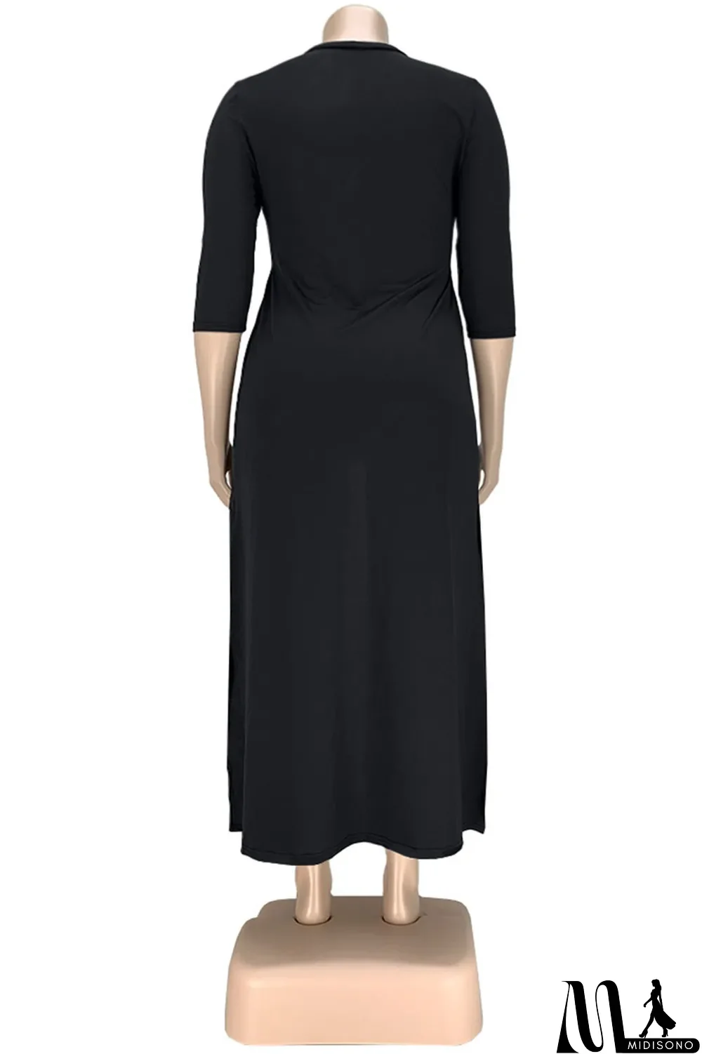 MidiSono - Army Green Sexy Solid Hollowed Out Slit O Neck Plus Size