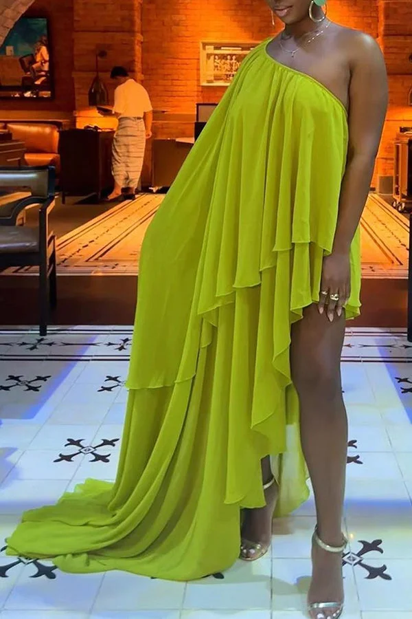 Fashion Sexy Solid Color Layered Hem Dress