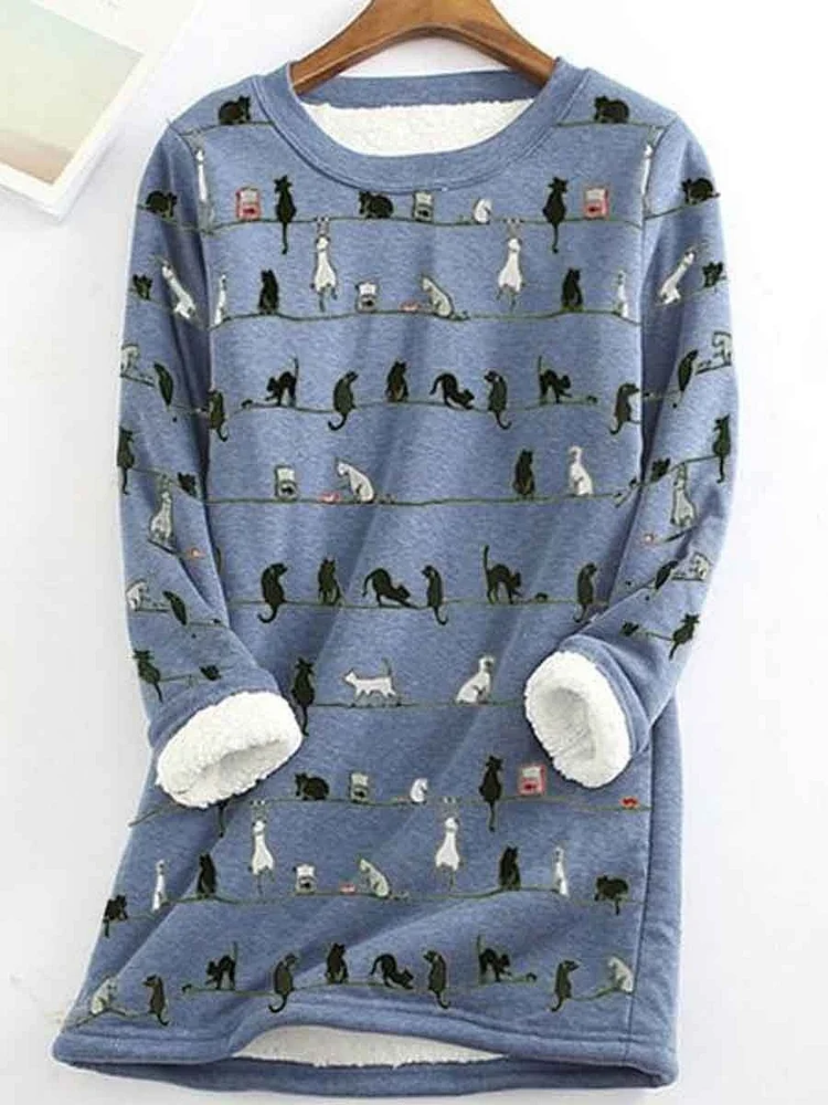 Women's Cat Casual Print Sweater Dress