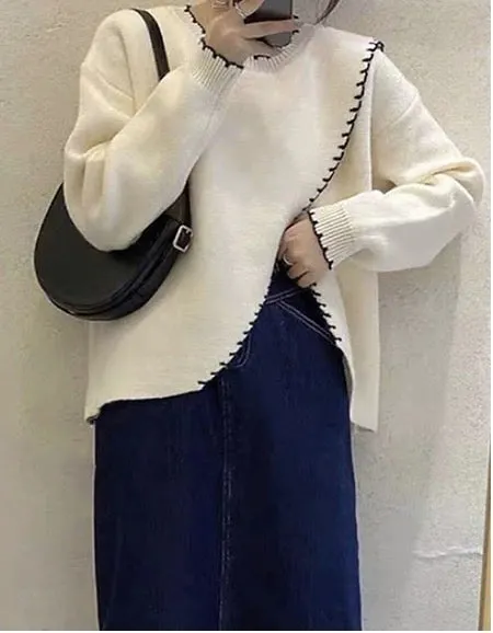 Beige Long Sleeve Round Neck Sweater