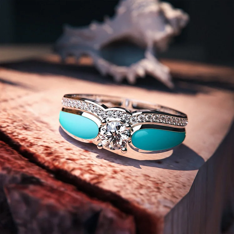 S925 Blue Lagoon Turquoise 2 Piece Rings Set