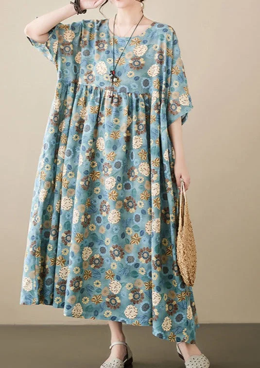 Casual Swing Loose Cotton Floral Printed Dress