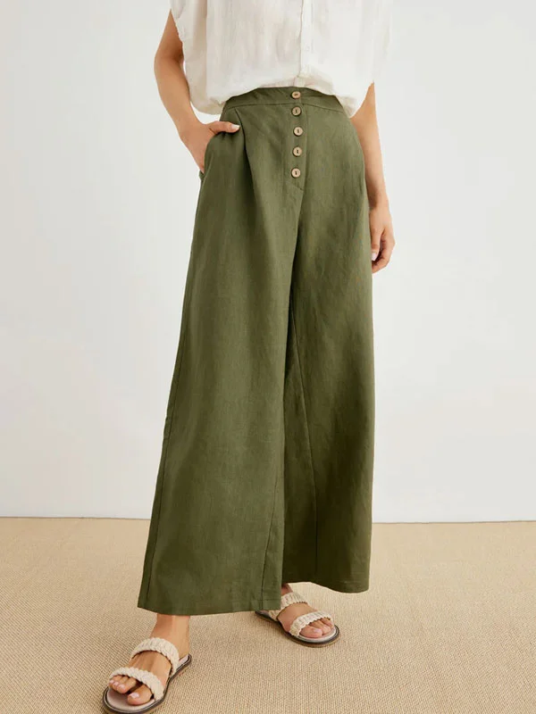 100% Linen Button-Fly Palazzo Pants