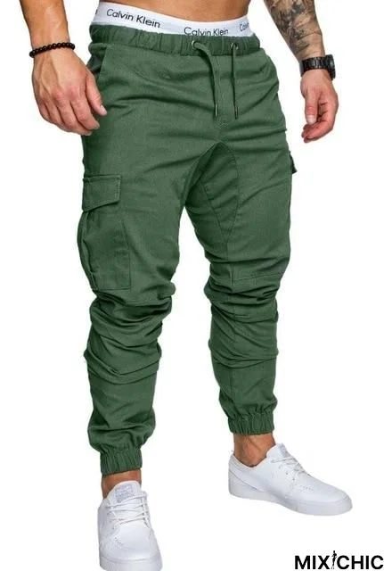 Men Casual Joggers Solid Color Pants Cotton Elastic Long Trousers