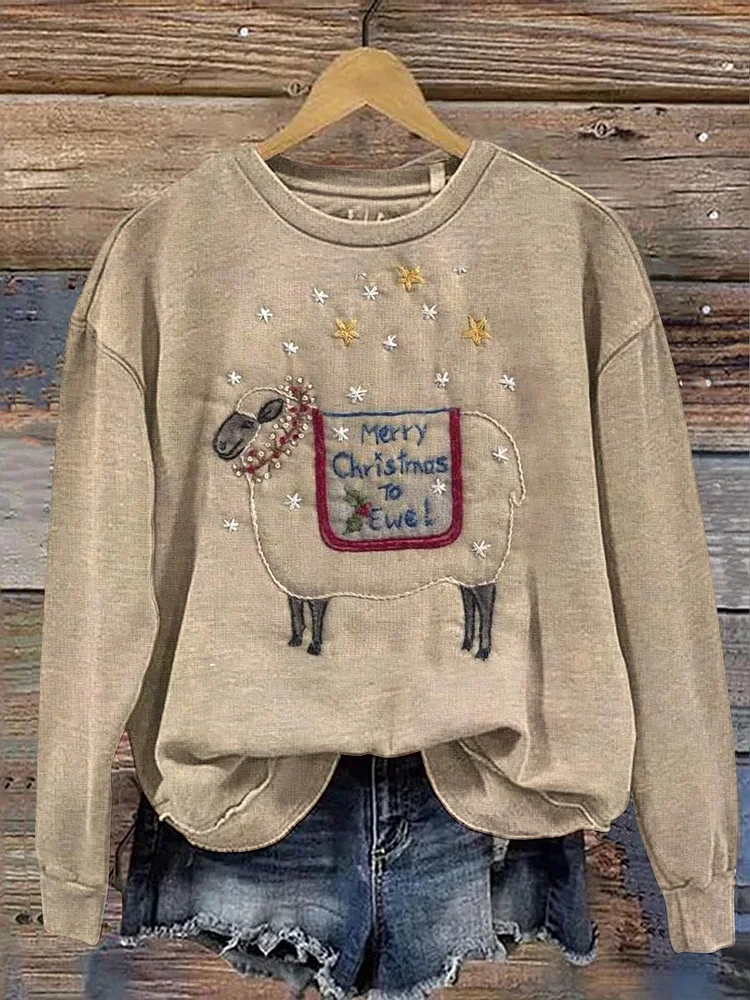 Women's Christmas Candle Crew Neck Pattern Neck Sweatshirt