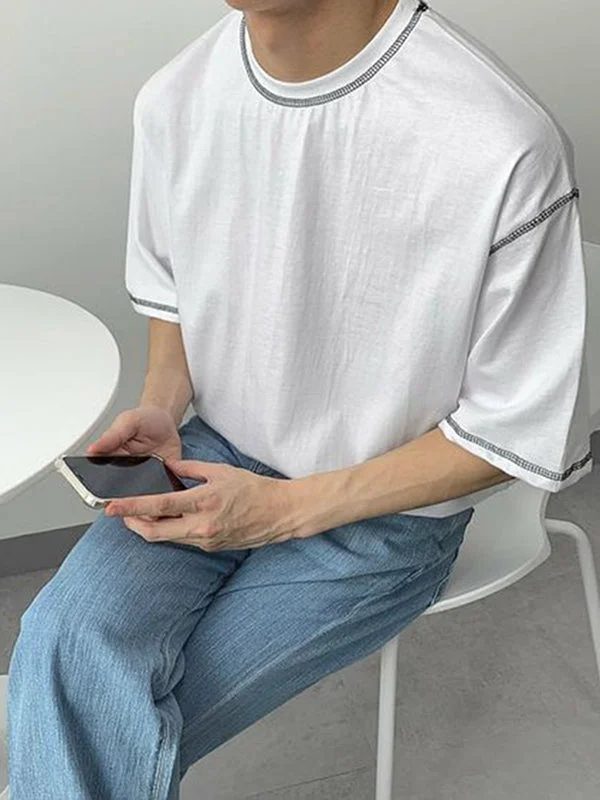 Aonga - Mens Coverstitch Design Short Sleeve Casual T-shirt K