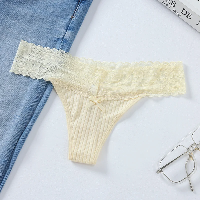 Athvotar Athvotar Breathable Thread Cotton Splicing Lace T-Shirt Cotton Lace Lace Side Large Size Low-Rise T-Pants Ladies Trousers