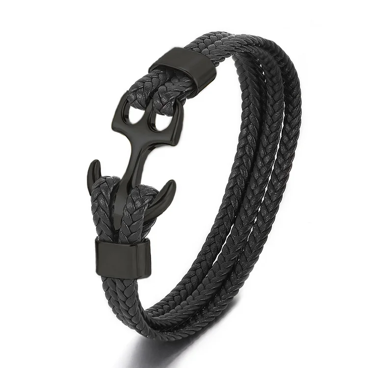 Men's Retro Woven Multi-Layer Leather Metal Anchor Bracelet