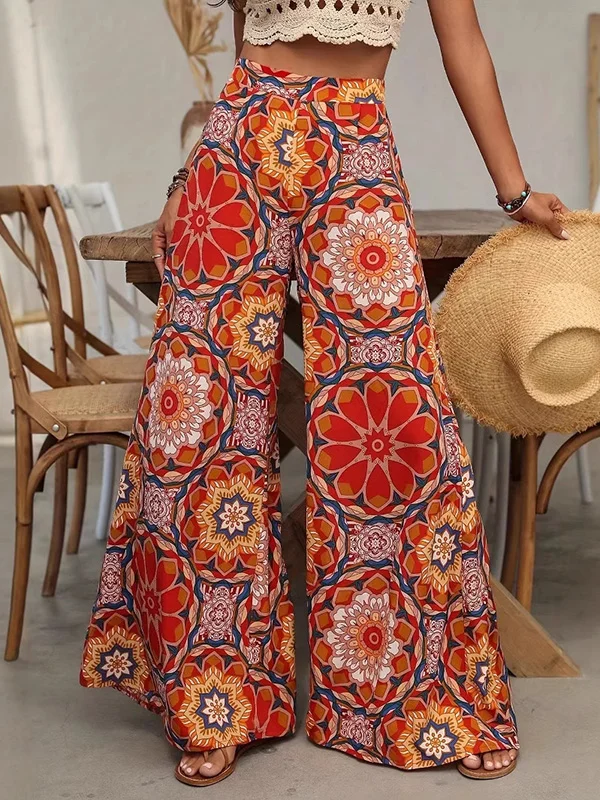 Floral Printed Wide Leg High-Waisted Bohemia Pants