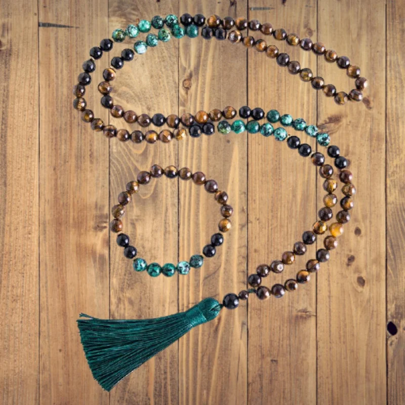 Handmade Natural Tiger Eye Beads Long Tassel Statement Necklaces