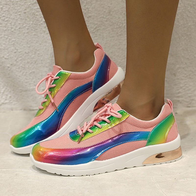 Women's Sports Shoes Rainbow Gradient Mesh Platform Heels Sneakers