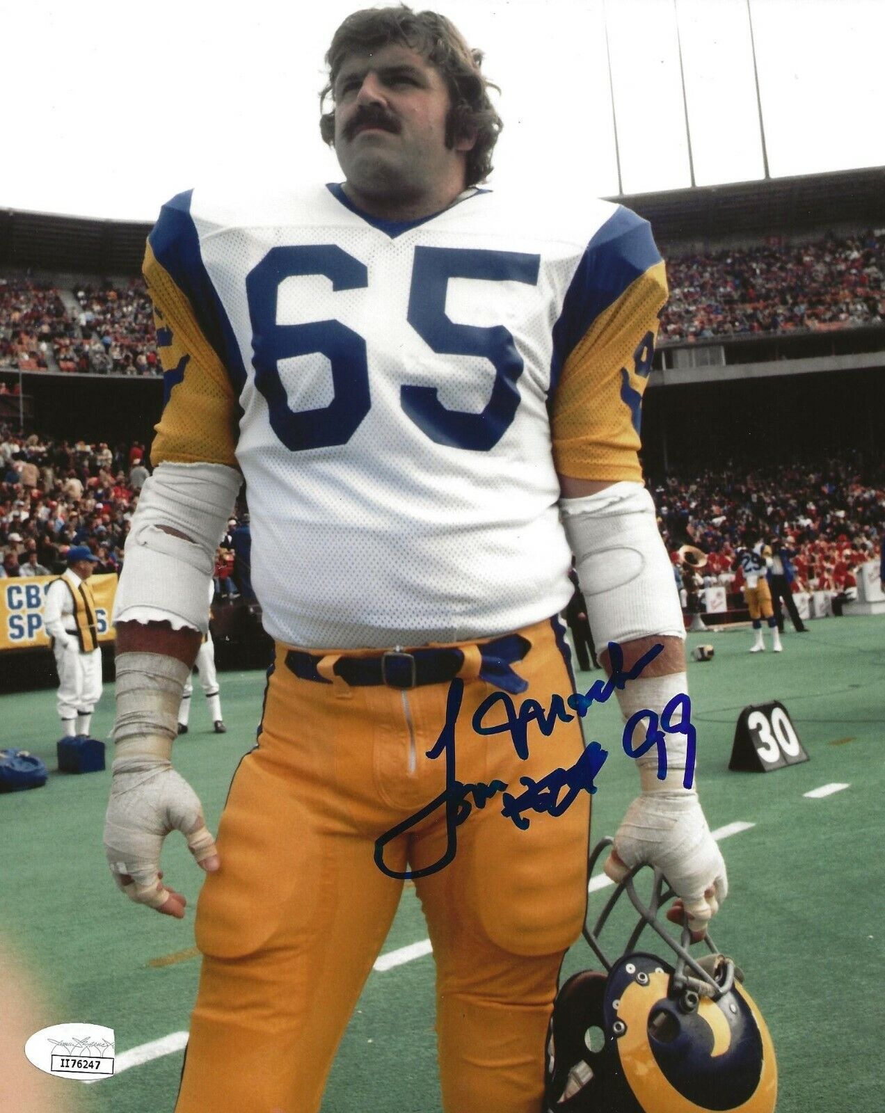 Tom Mack signed Los Angeles Rams 8x10 Photo Poster painting autographed W/ HOF Inscription 3 JSA