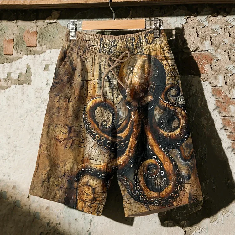 Men's Vintage Octopus Art Print Shorts