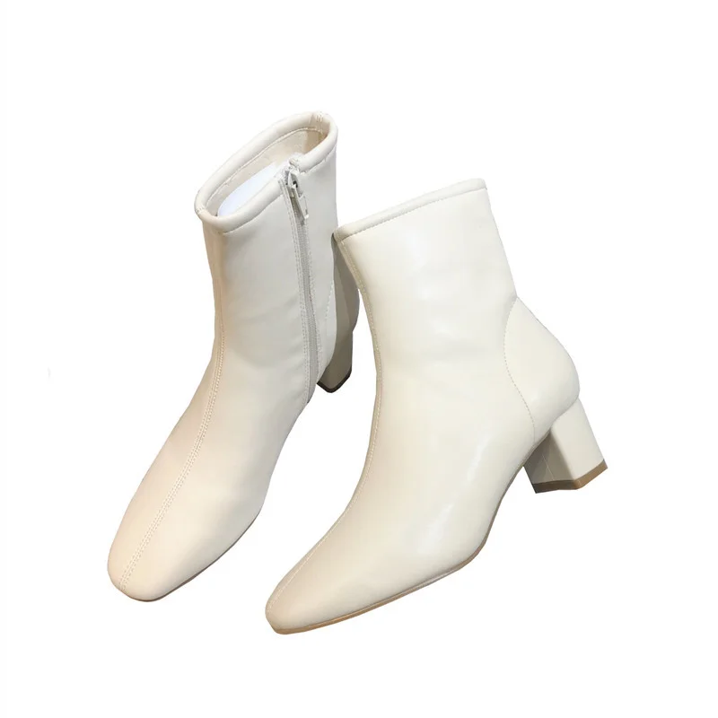 Classic Slimming Boots Elegant Glove-Like Ankle Boots with Fleece Lined Mid Heel