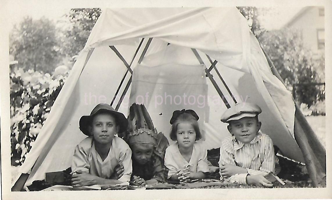 Kids From Before BACKYARD CAMPERS Vintage ANTIQUE FOUND Photo Poster painting bw Original 011 17