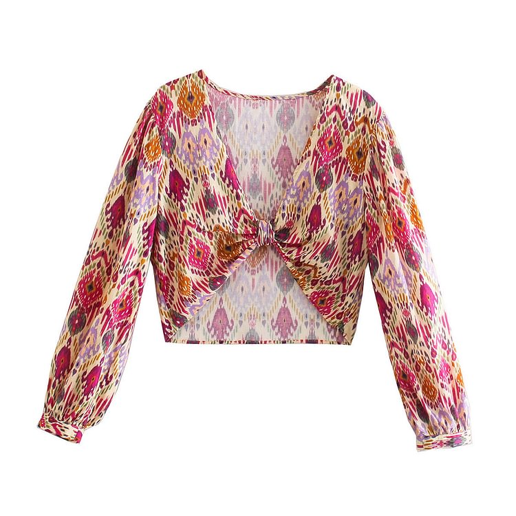 Flaxmaker Holiday Style V Neck Long-sleeved Shirt and Shorts