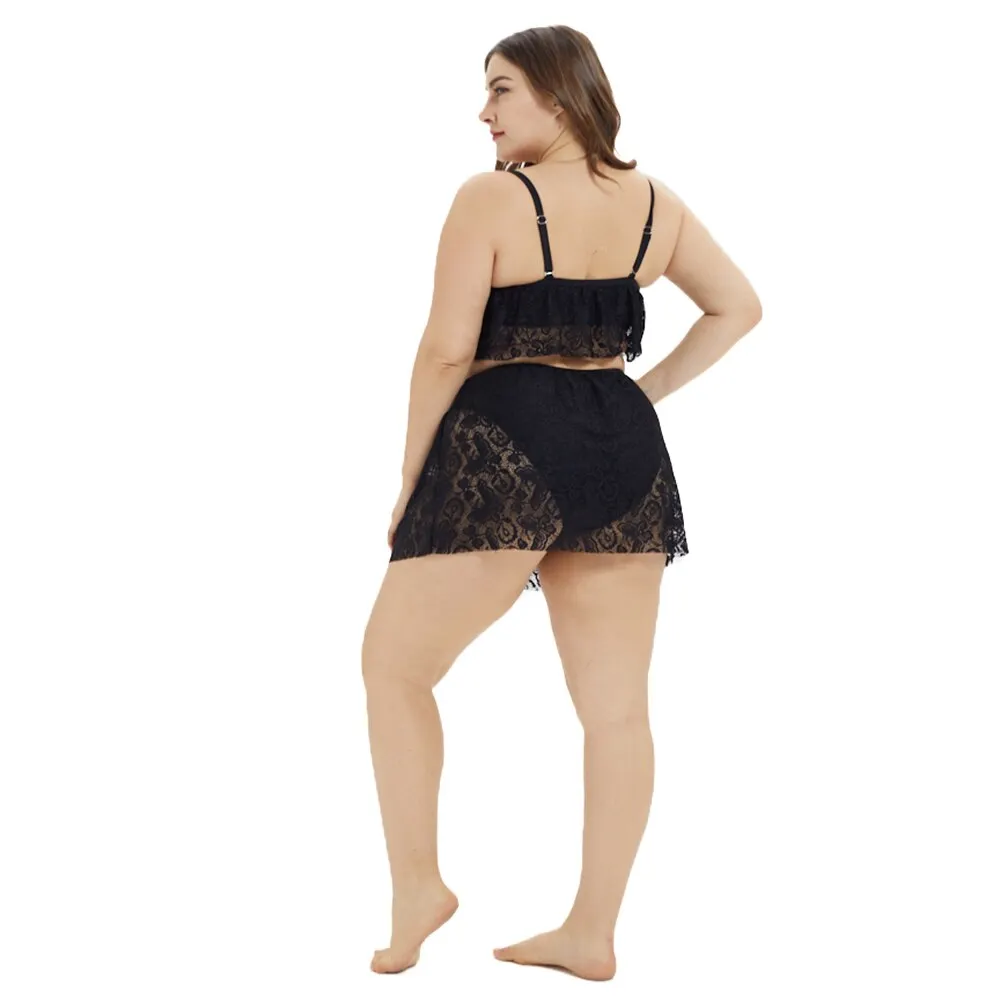 Sale Plus Size Sexy Lace Women Tankini Swimsuit Bikini High Waist Beachwear Solid Summer Padded Swimwear Halter Bikini Set D30
