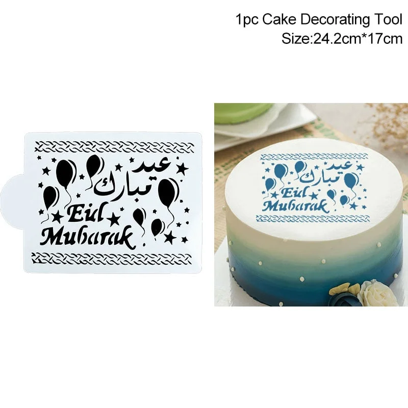 1Pc Ramadan Kareem Spray Stencils Birthday Cake Mold Decorating Tools Eid Mubarak Muslim Islamic Festival Party DIY Decorations