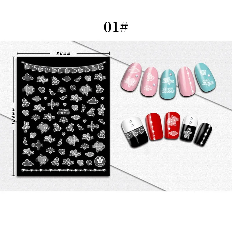 1 Sheet 3D Halloween Nail Sticker Christmas Skull Bone Snake Butterfly Maple Leaf Pattern Decals Manicures 3D Nail Decorations
