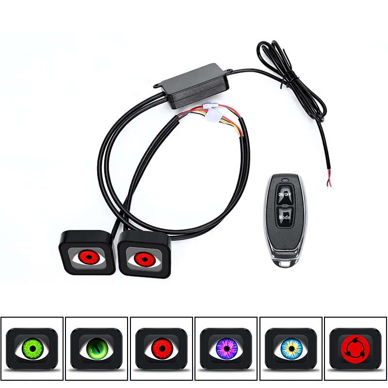 6 Modes Motorcycle Dynamic LED Devil Eyes Decorative Blink Lamp Rearview Mirror Modified Demon Eye Light for Bikes Scooters