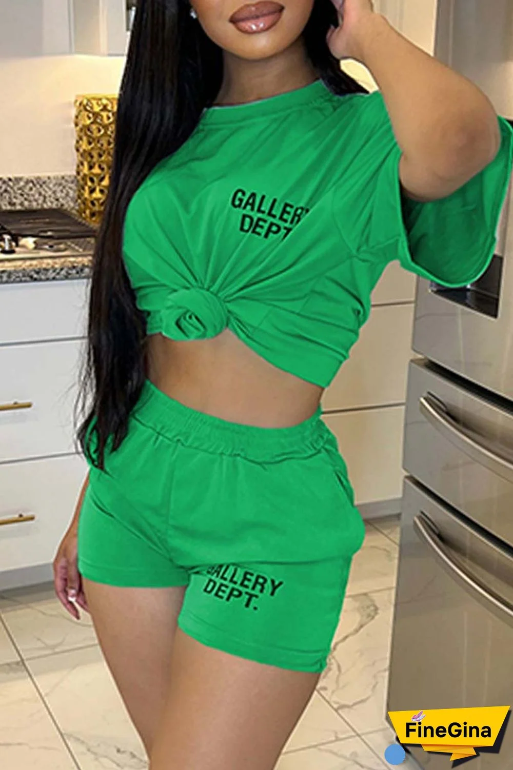 Red Casual Letter Print Basic O Neck Short Sleeve Two Pieces