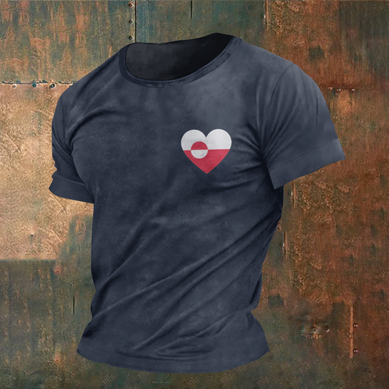 Men's Heart Greenland Flag Print Short Sleeve Casual T-shirt artswardrobe