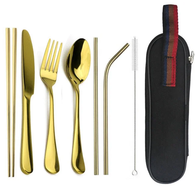 Eco-Friendly Cutlery Set Reusable Flatware with Portable Case