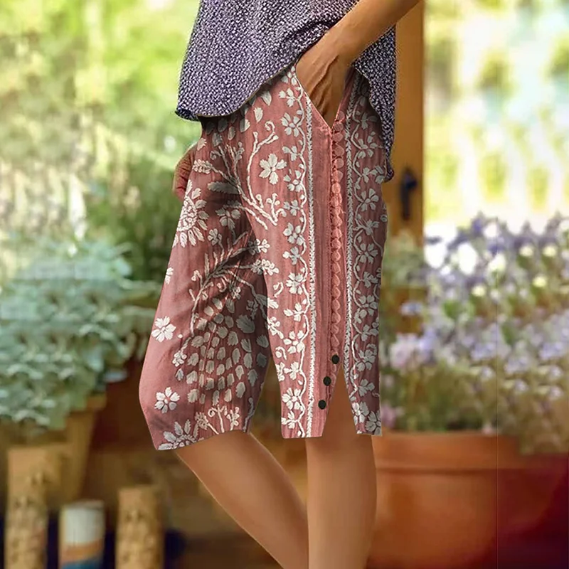 Women's Vintage Ethnic Floral Art Printed Cotton And Linen Casual Pants