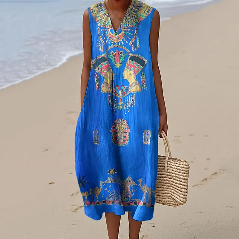 Women's Vintage Ancient Egyptian Art Sleeveless Dress