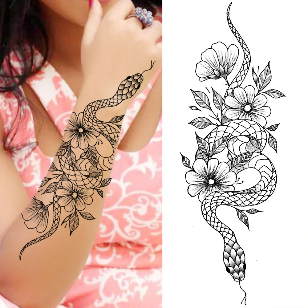 Sdrawing Sunflower Butterfly Temporary Tattoos For Women Adult Rose Flower Moon Fake Tattoo Arm Body Art Decoration Tatoo Paper