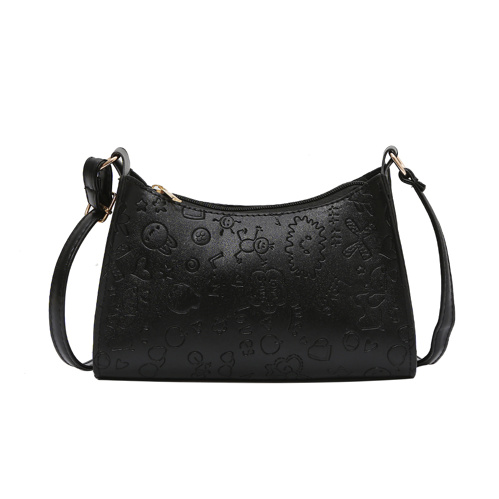 

Solid Color PU Leather Crossbody Bag Cute Cartoon Zipper Shoulder Bag, Black, 501 Original