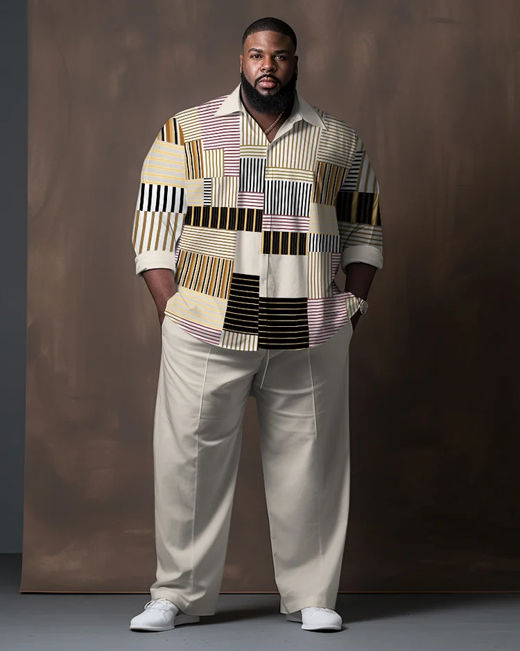 Plus Size Men's Color Block Stitching Gradient Long Sleeve Walking Suit