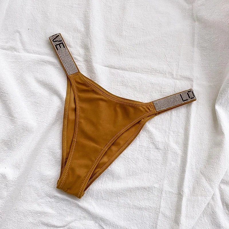 2021 Letter Rhinestone Sexy Underwear Fitness Sports Hip Lifting Satin Panties Thong Low Waist Seamless Briefs Tanga Lingerie