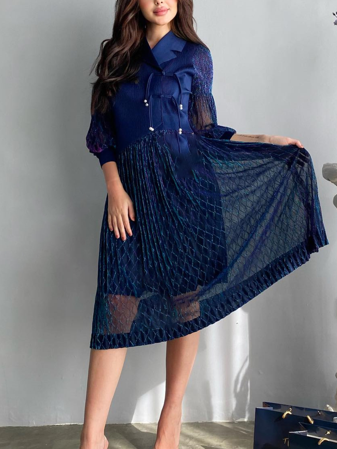 Fashionable Commuter Blue Strappy Mesh Long Skirt | Oxredo Shop Ramadan Sale