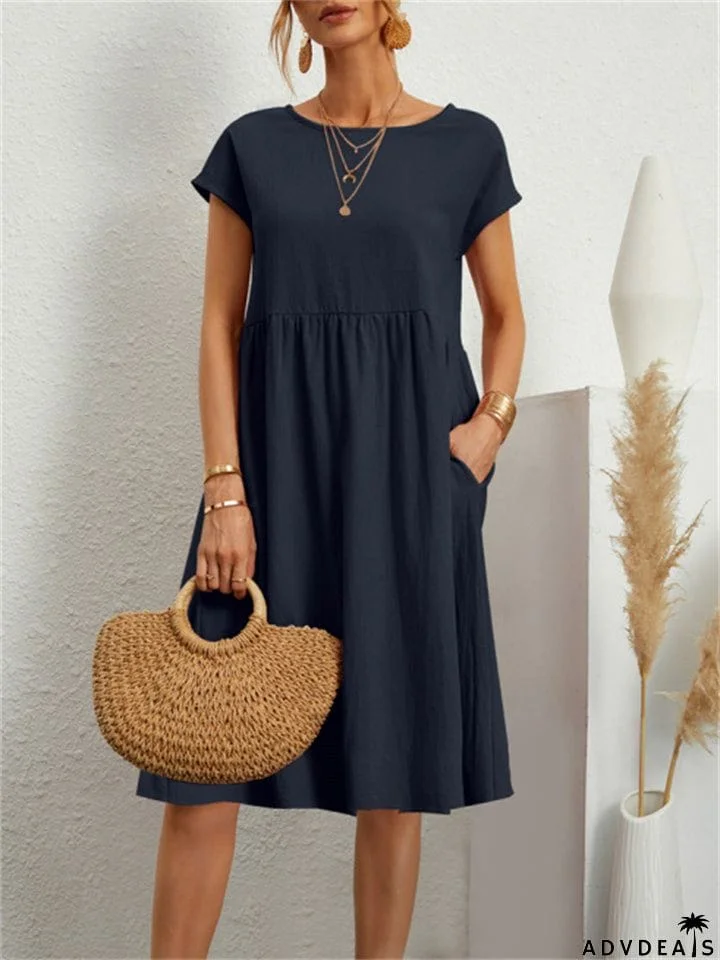 Simple Classy Round Neck A-line Ladies Dress