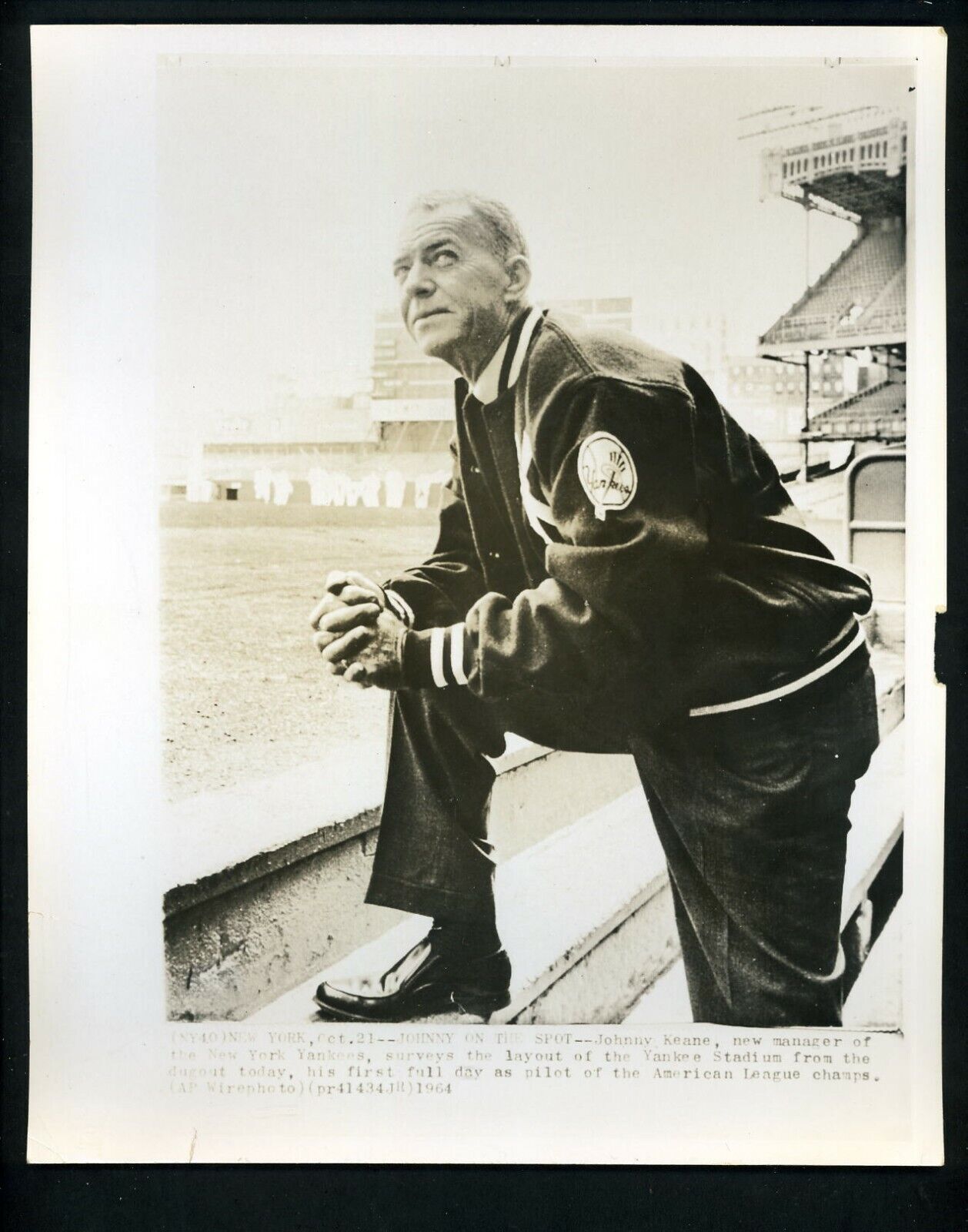 Johnny Keane new New York Yankees Manager at Yankee Stadium 1964 Press Photo Poster painting