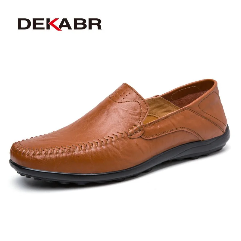 DEKABR Soft Leather Men Loafers New Handmade Casual Shoes Men Moccasins For Men Split Leather Flat Shoes Big size 38-47