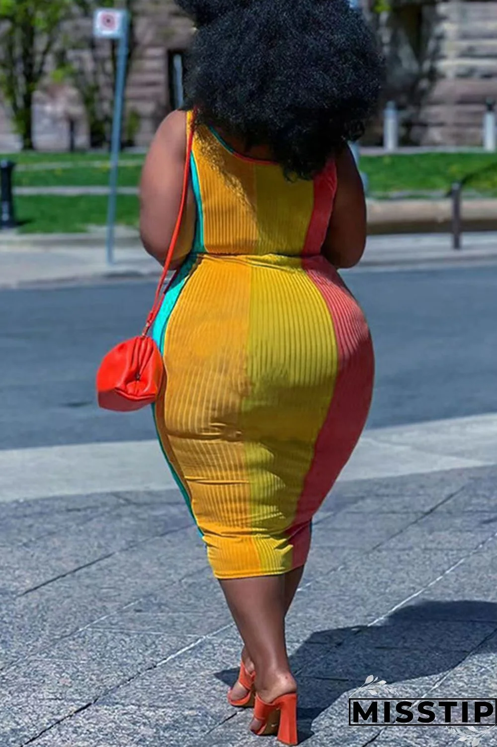 Fluorescent Green Casual Print Patchwork U Neck Plus Size Two Pieces