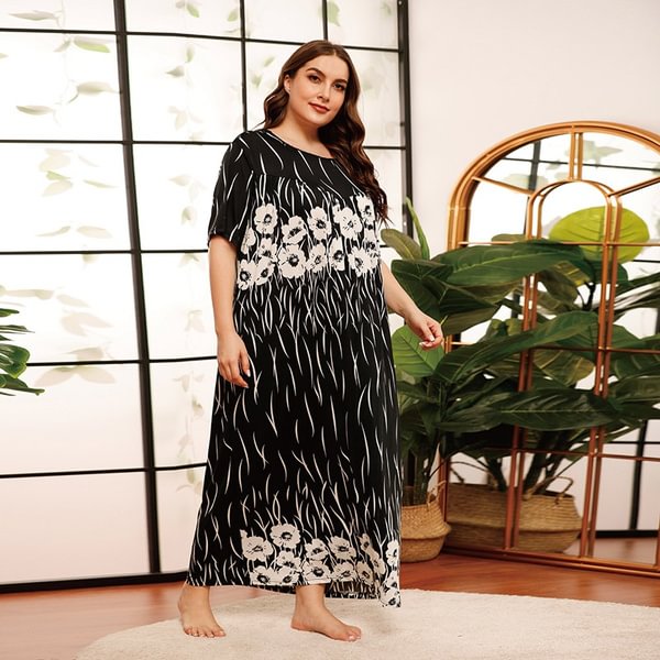 Plus Size Women's Casual European And American Dress With Printed Big Swing Lounge Wear - BlackFridayBuys