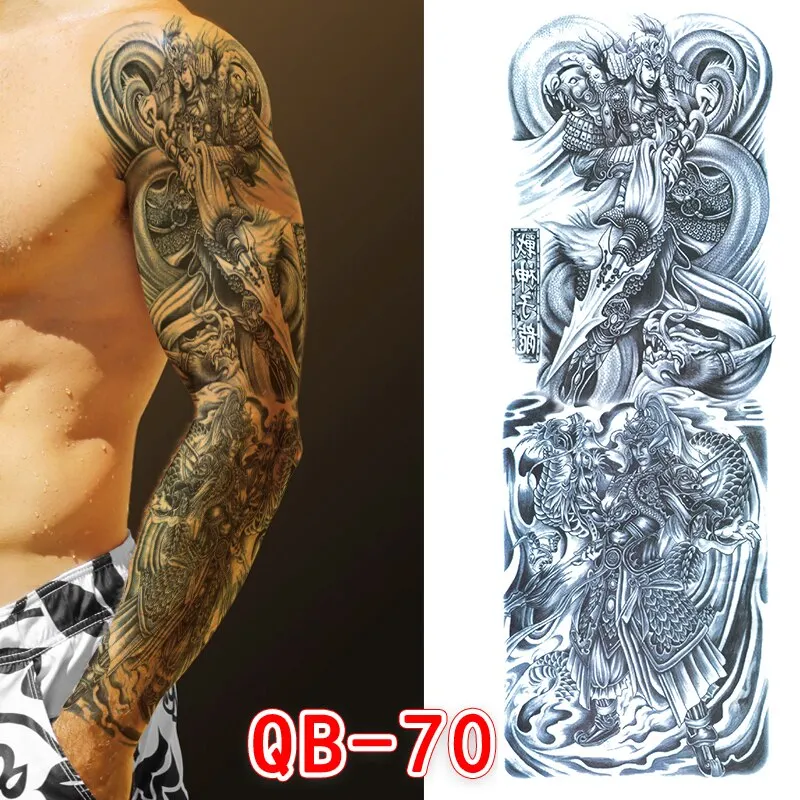 Sdrawing Men Temporary Tattoos Large Arm Sleeve Tattoo Sticker Dragon Tiger Fish Full Skull Totem Wolf Waterproof Fake Tattoo for Women