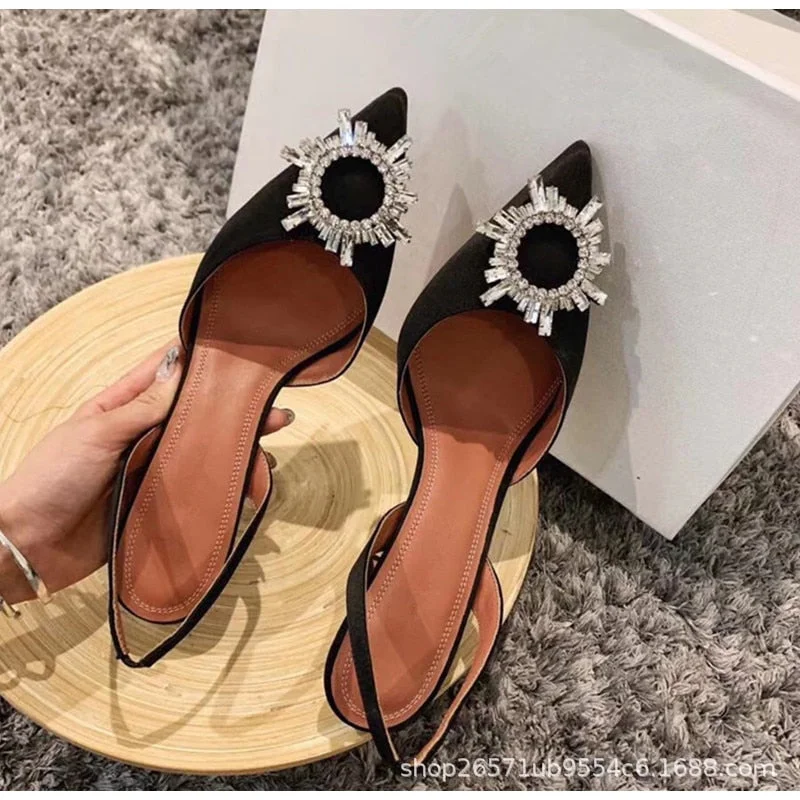 2021 banquet thick-heeled solid color large size low-top high-heeled suede pointed red fashion sandals