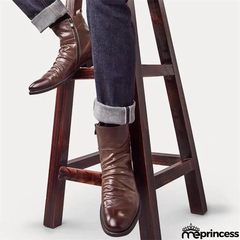 Fashion Side Zipper Plus Size Embroidery PU Boots For Men