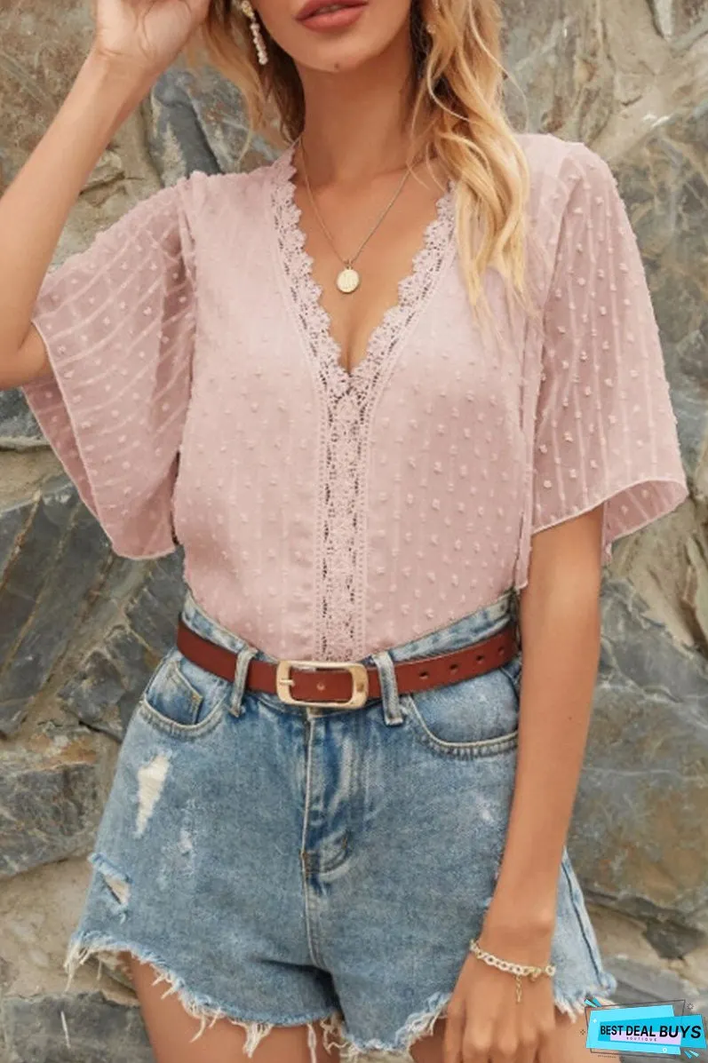 Fashion Casual Solid Patchwork V Neck Tops