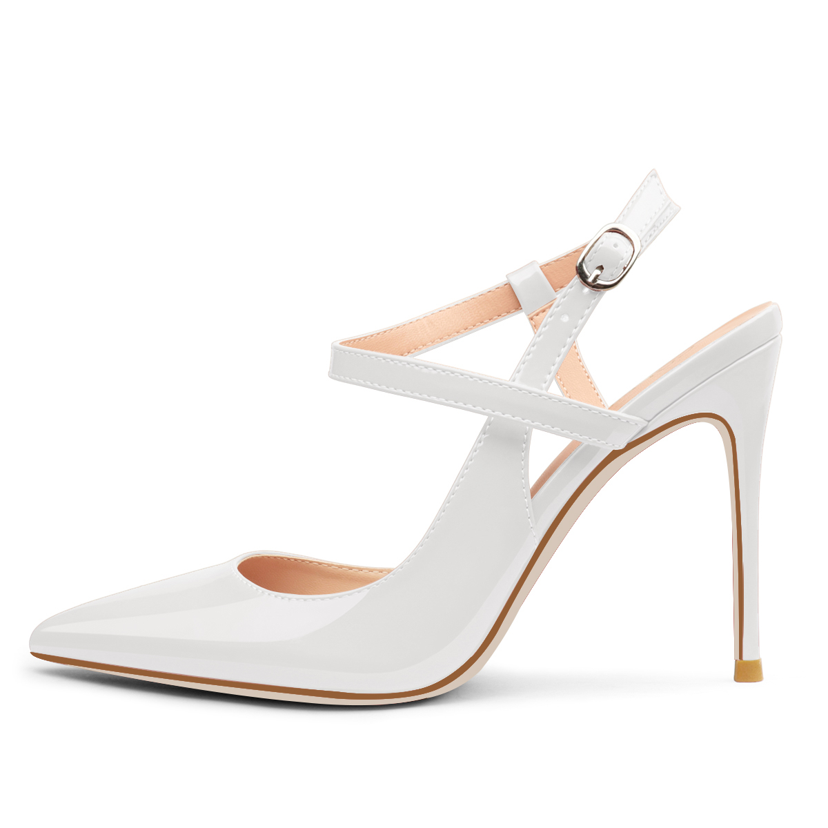 10CM/4 inch Slingback Pumps Ankle Strap Jenlove Stiletto Patent High Heels