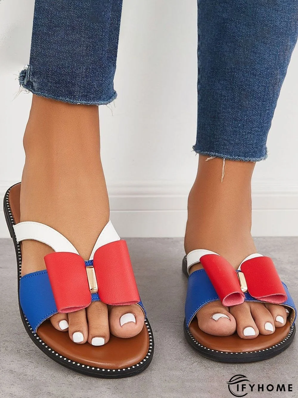 Contrast Paneled Bow Flat Slippers | IFYHOME