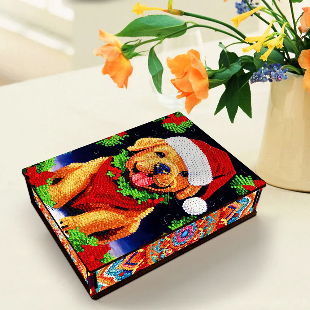 DIY Xmas Dog Diamond Painting Jewelry Storage Box DIY Special Shaped Drill Case