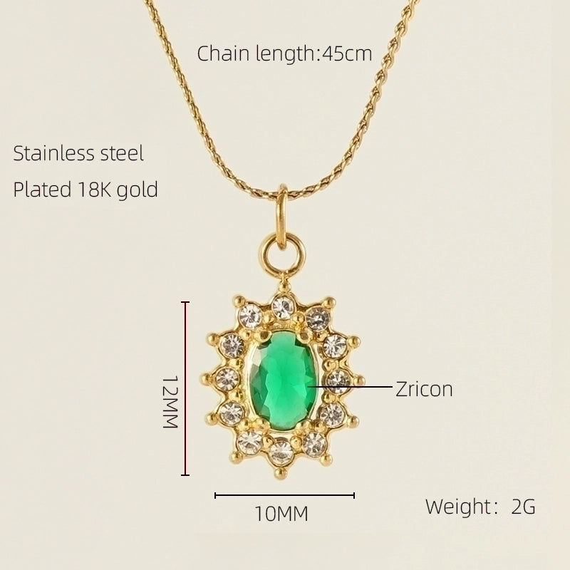 Stainless Steel 18K Gold Plated Glam Shiny Plating Inlay Sun Water Droplets Heart Shape Zircon Pendant Necklace