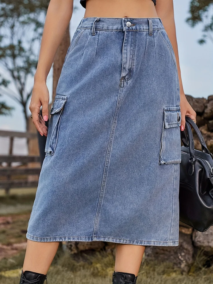 Women's 2025 Trendy Distressed Denim Skirt - Slim Fit Stretch Retro Faded Wash, Raw Hem Detailing & Edgy Grunge Aesthetic For Casual Street Style | Machine Washable Spring Summer Fall Fashion