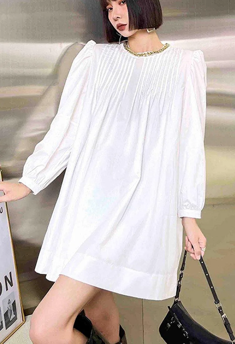 Casual White Puff Sleeve Holiday Summer Cotton Dress